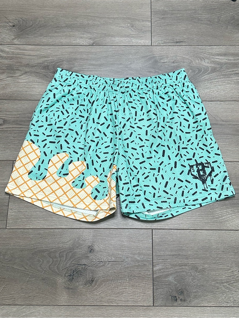 Baseball Lifestyle 101 Ice Cream USA Mesh Gym Shorts Yellow Blue Adult Large